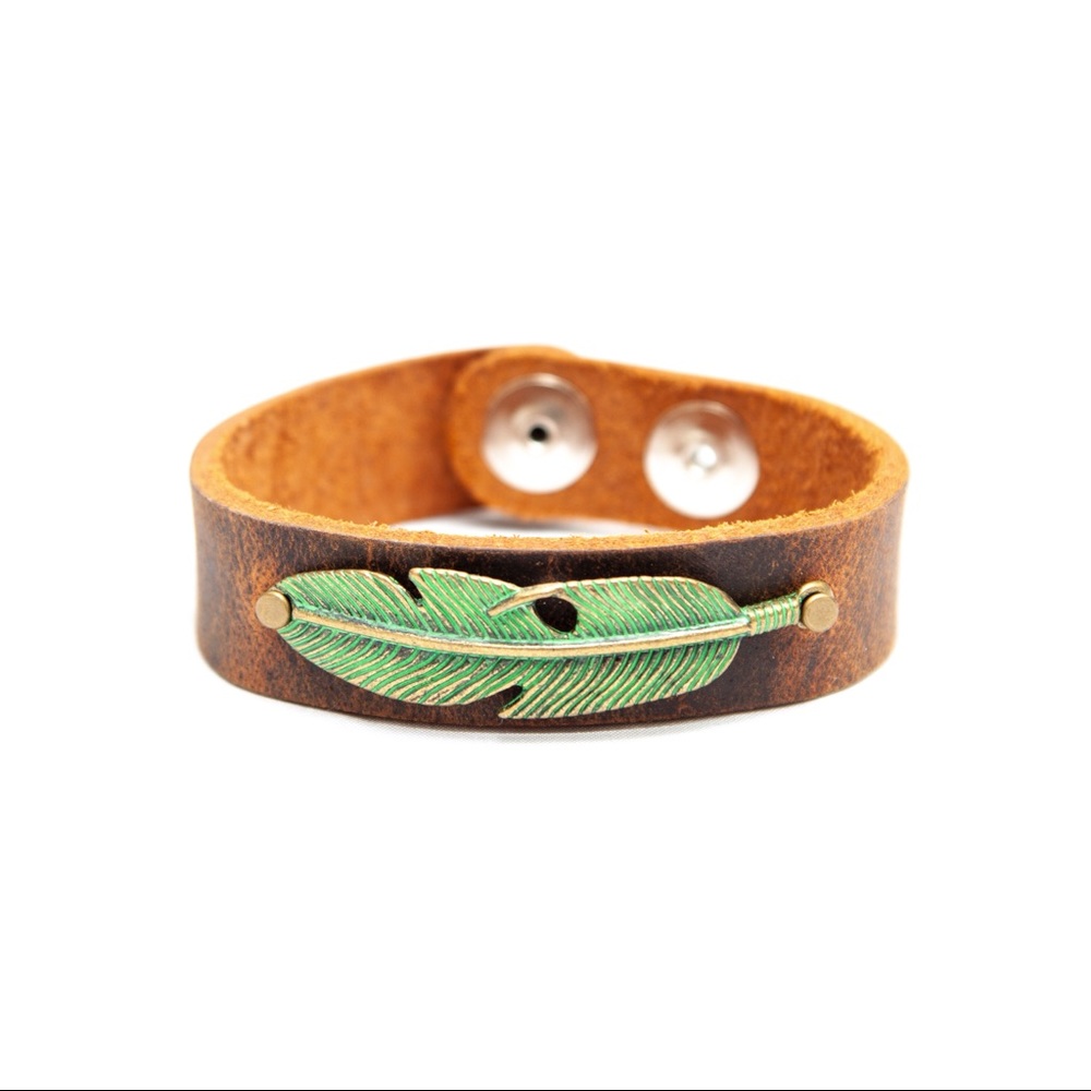 Genuine Leather Feather Bracelet - 3/4” Band